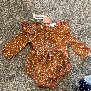 Rust Speckle Long-Sleeve One-Piece for Kids